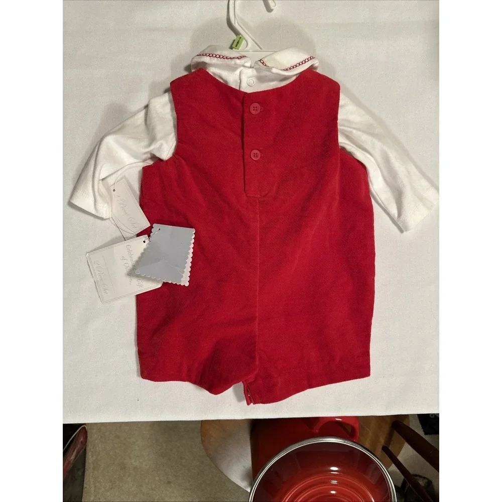 Kitestrings By Hartstrings Baby Boys 2-Pc Jon Jon Xmas Romper Red Velvet 0-3 Mos